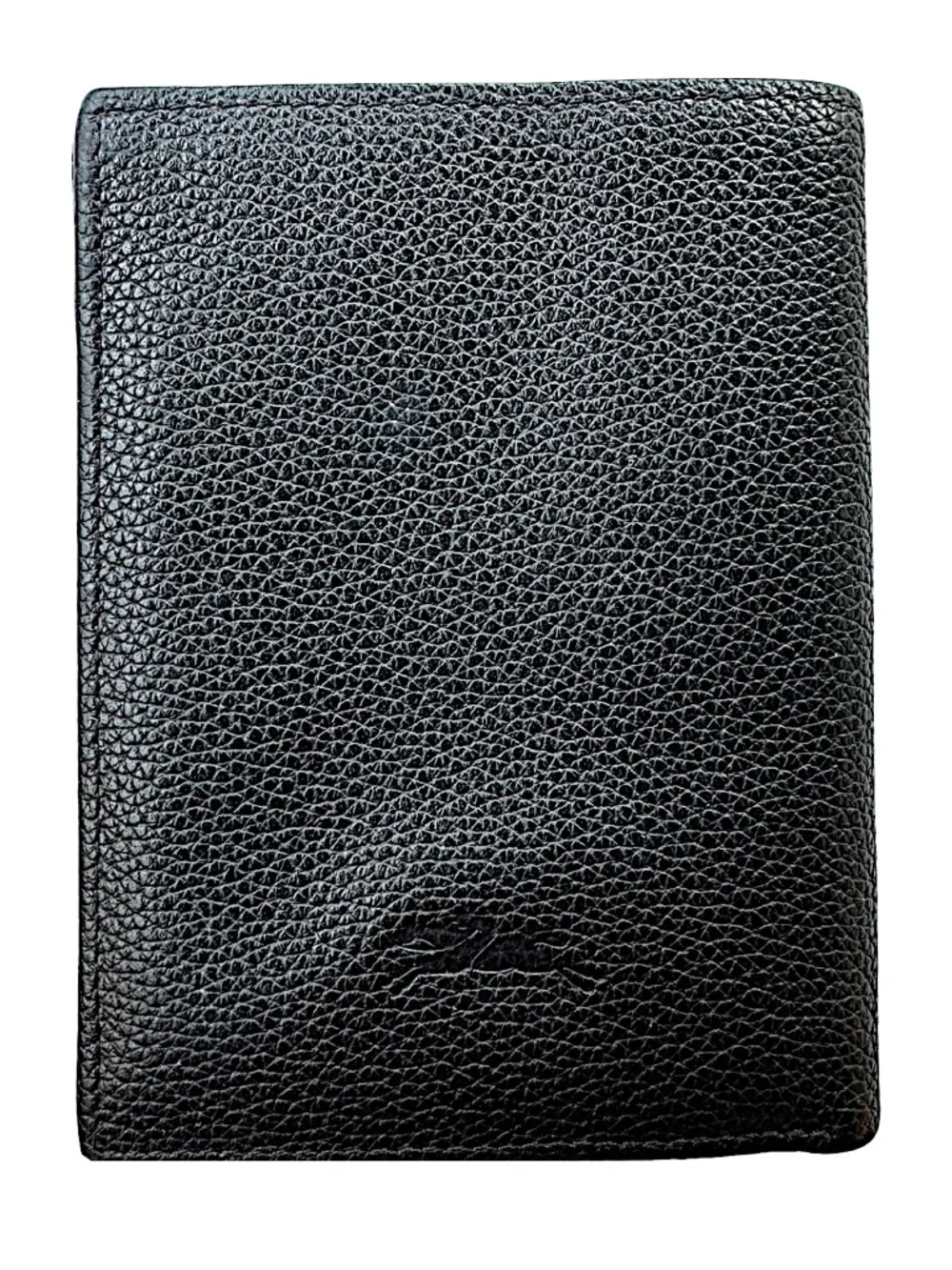 LONGCHAMP Mens Leather Le Foulonné Trifold Wallet 3.5”x5” Black